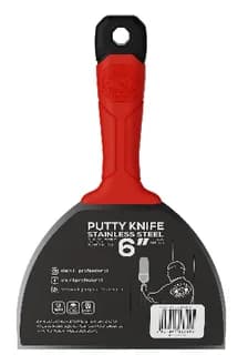 Stainless Steel DIY Putty Knife with an ergonomic plastic handle and flexible blade 1,22mm-0,4mm thick